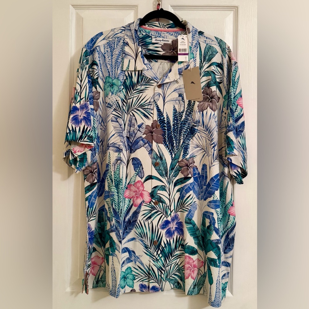 Tommy Bahama Men's Tropical Floral Button-Down Shirt - Blue/Green/Pink/Cream